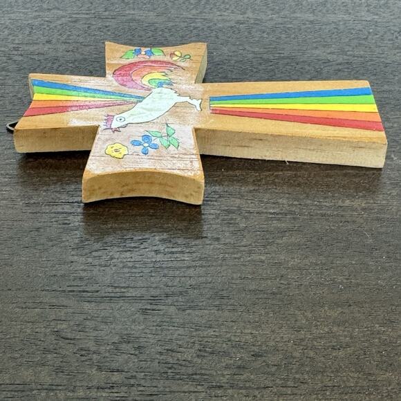 Cross El Salvador Vtg Handmade Rooster Rainbow Folk Art Colors Floral Religious - Picture 6 of 15